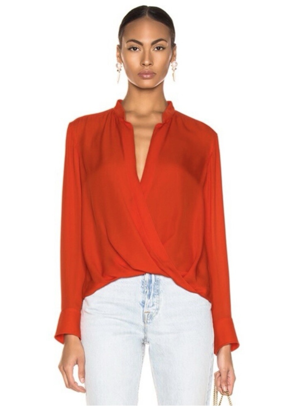 rag & bone Red Wrap-Front Long Sleeve Blouse